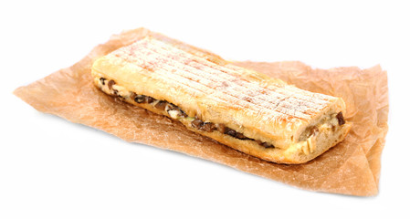 Fototapeta na wymiar Tasty sandwich on paper isolated on white