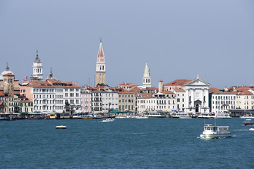 Fototapeta premium Skyline with Campanile of st. Marco and water traffic in summer