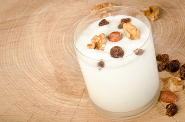 joghurt,muesli mit Nüssen mit textfreiraum