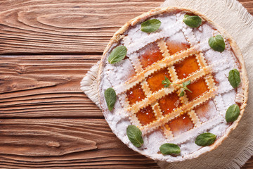 crostata with apricot jam and mint horizontal top view