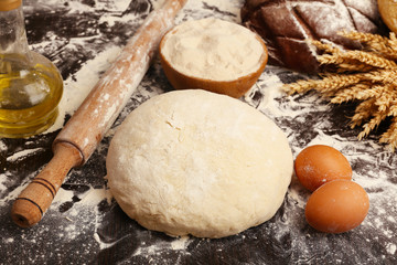 Making bread on wooden table background