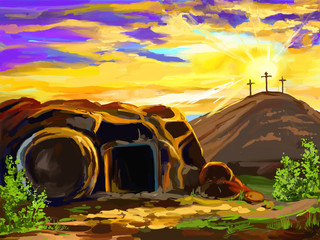 Obraz premium Easter Jesus Christ vector illustration hand drawn painted