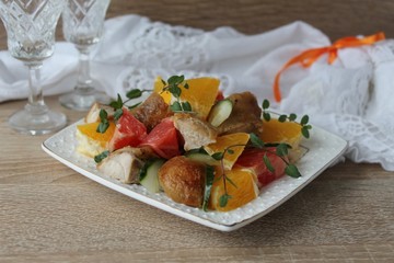 salad with chicken, orange and grapefruit
