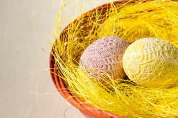 easter eggs in basket