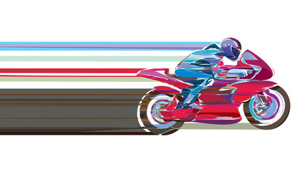 Artistic stylized motorcycle racer in motion.