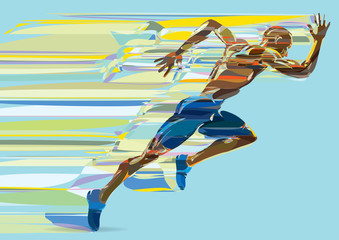 Fototapeta premium Artistic stylized running man in motion.