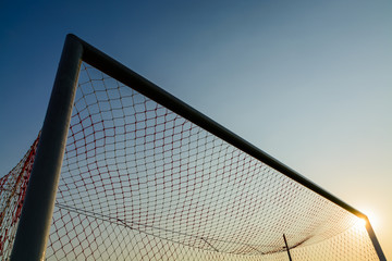Soccer goal with blue sky