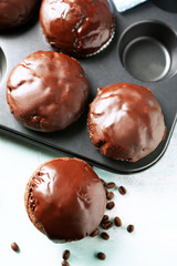 Composition with tasty homemade chocolate muffins
