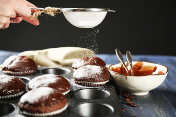 Composition with tasty homemade chocolate muffins