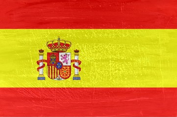 National Spain flag on wood texture background