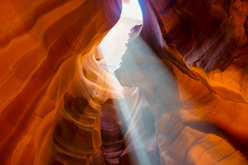Rays of Sunlight Coming from Ceiling in Antelope Canyon