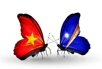 Two butterflies with flags Vietnam and Marshall islands