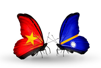 Two butterflies with flags Vietnam and Nauru