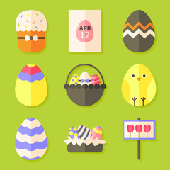 Fototapeta premium Easter icons set with shadows over green