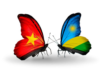 Two butterflies with flags Vietnam and Rwanda