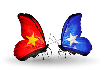 Two butterflies with flags Vietnam and Somalia
