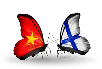 Two butterflies with flags Vietnam and Finland