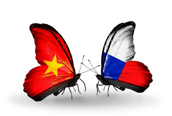 Two butterflies with flags Vietnam and Czech