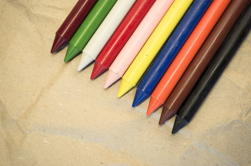 set of colored wax crayons