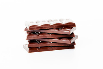 Chocolate bars stack isolated on white background.  Chocolate bl