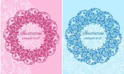 set of two cards with round floral ornament