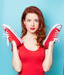 girl in red dress with gumshoes