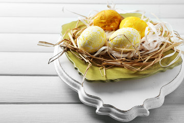 Easter composition with colorful eggs