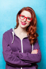 Style teen girl in red glasses