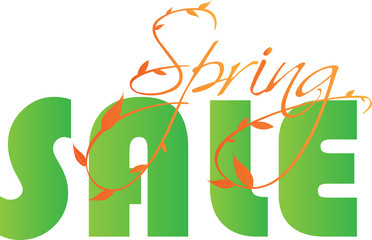 Spring sale orange green illustration with leaves