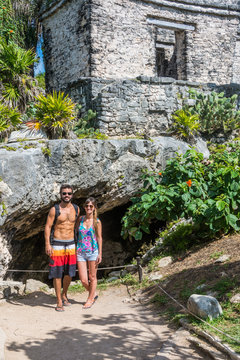 Couple in Love  traveling Tulum Mayan Ruins, Caribbean, Quintana