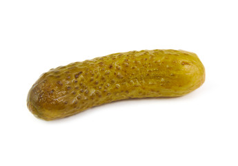 Single green pickle on white background