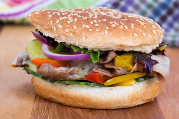 Philly cheese steak burger sandwich