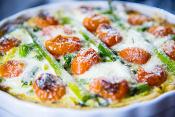 Home made Asparagus and Cherry Tomatoes Quiche