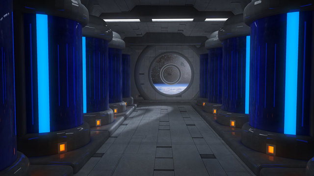 Futuristic scifi interior corridor