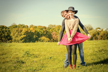 modern European couple of hipsters in love have fun