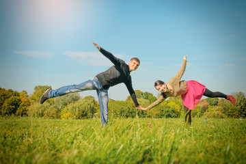 modern European couple of hipsters in love have fun