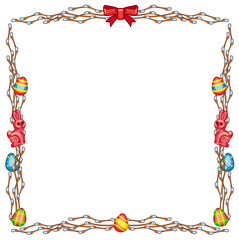 Paper scroll with Easter bunnies and willow branches