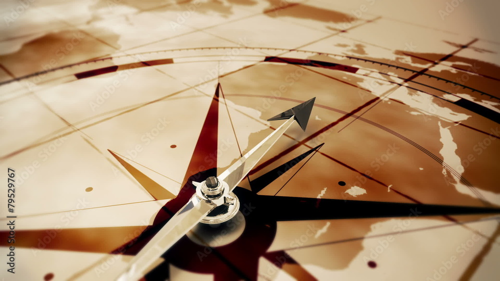 Poster Compass pointing on an old map