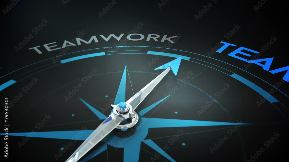 Poster compass pointing to teamwork