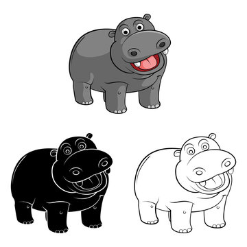 Coloring book Hippo cartoon character