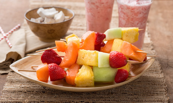 Fruit Kabobs And Strawberry Smoothies