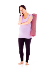 Fototapeta premium Pregnant asian woman isolated on white boredom