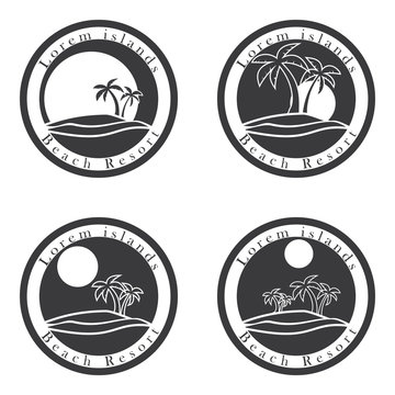 Palm trees sun beach logo template tropical island icon set