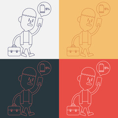 Character illustration design. Businessman cellphone out of char