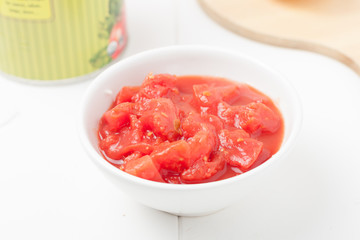diced tomatoes, shallow depth of field