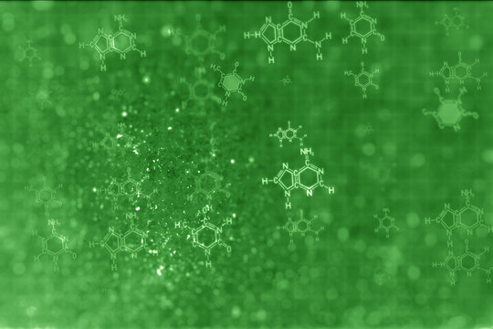 chemical formula DNA molecules on the beautiful green backdrop