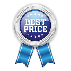 Blue best price badge with silver border