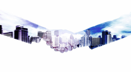 Handshake and a city. Double exposure concept.