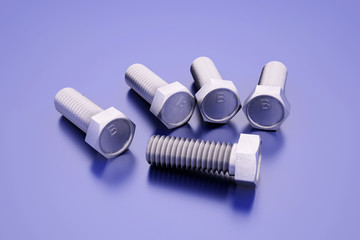 Composition of several bolts. 3D illustration.