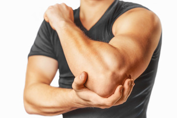 Fototapeta na wymiar Pain in an elbow joint